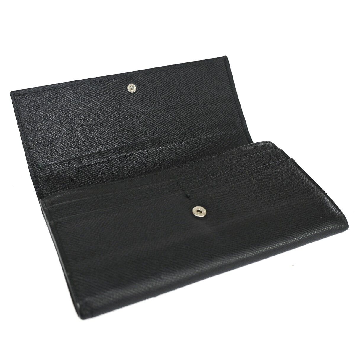 BVLGARI BVLGARI Logo Long Bifold Wallet Purse Leather Black Silver Italy 07ED474