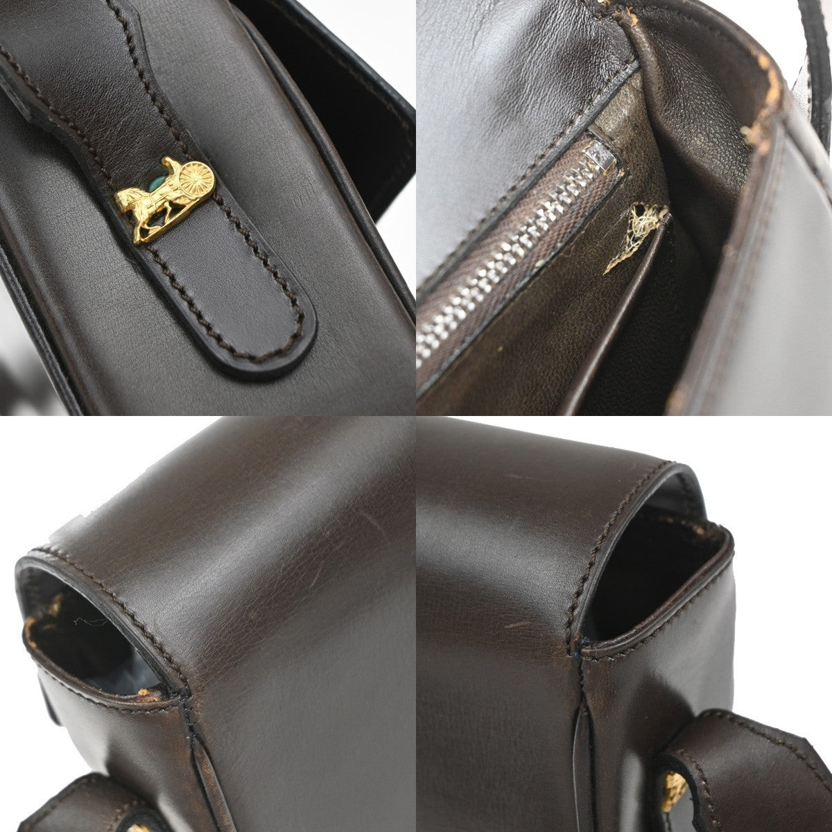 CELINE Horse Carriage Logo Shoulder Bag Leather Brown Gold 32KP193