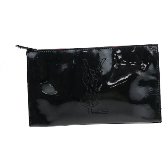 YVES SAINT LAURENT YSL Logo Pouch Bag Patent Leather Black Pink GHW 03EC033