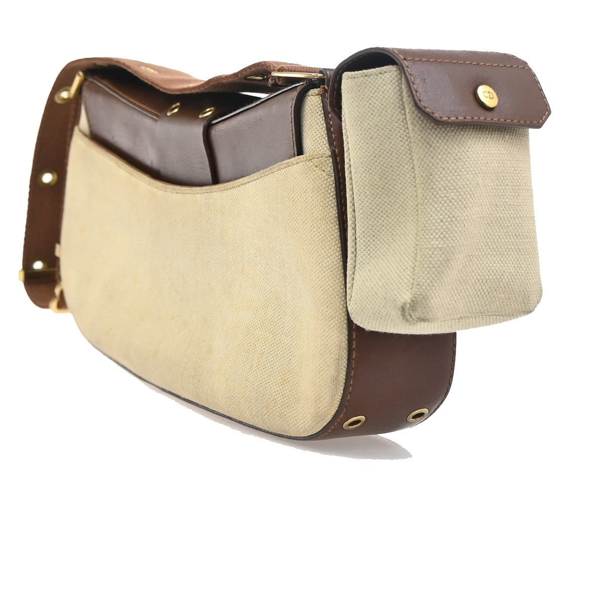 CHRISTIAN DIOR Columbus Flap Shoulder Bag Canvas Leather Beige GHW Italy 51RL926