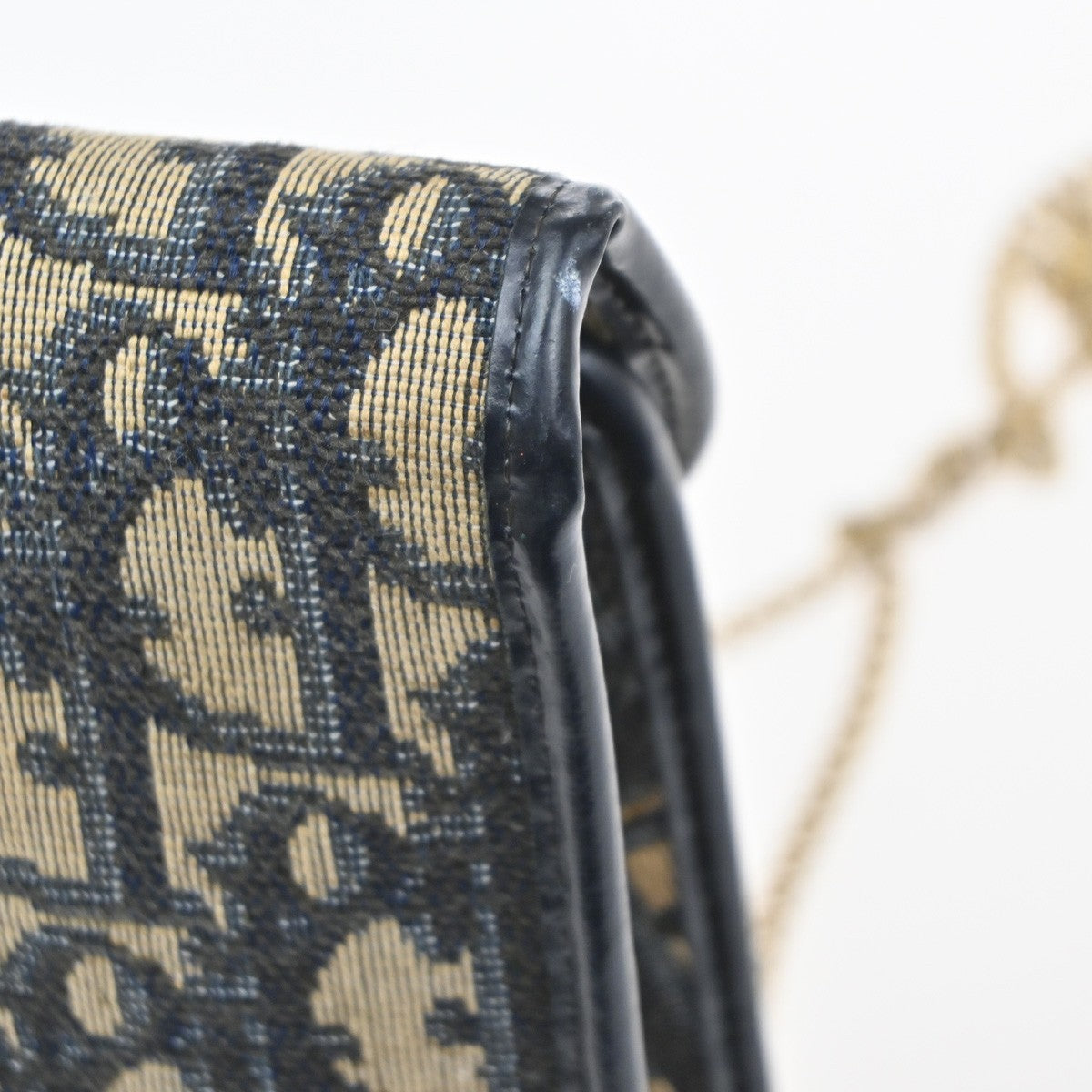 CHRISTIAN DIOR Trotter Chain Shoulder Bag Canvas Leather Blue France 64MA652