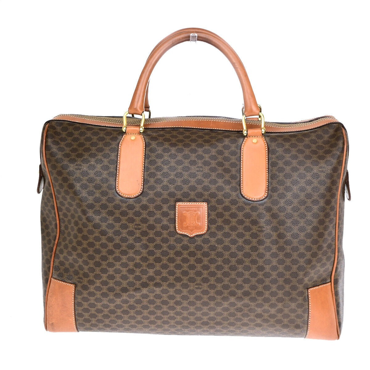CELINE Logo Macadam Pattern Travel Hand Bag PVC Leather Brown GHW Italy 65YF574