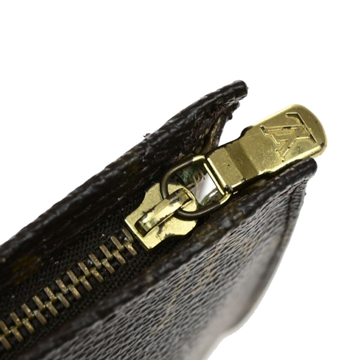 LOUIS VUITTON LV Logo Bucket GM Pouch Bag Monogram Leather Brown Gold 02ED726