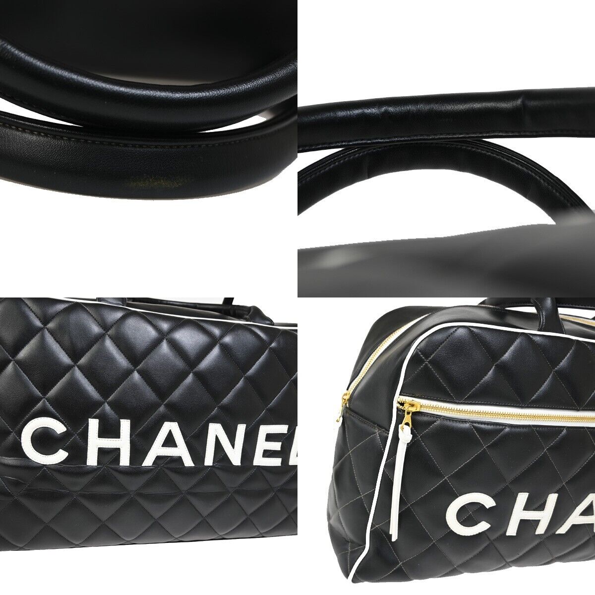 CHANEL CC Logo Matelasse Travel Hand Bag  Leather Black White GHW 847RF134