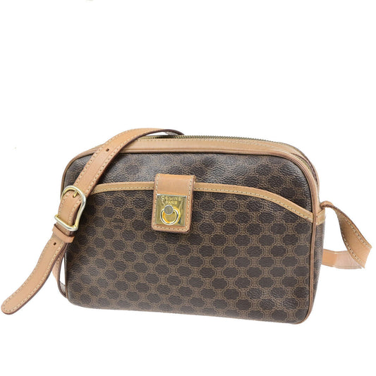 CELINE Logo Macadam Pattern Shoulder Bag PVC Leather Brown GHW Italy 35YG591