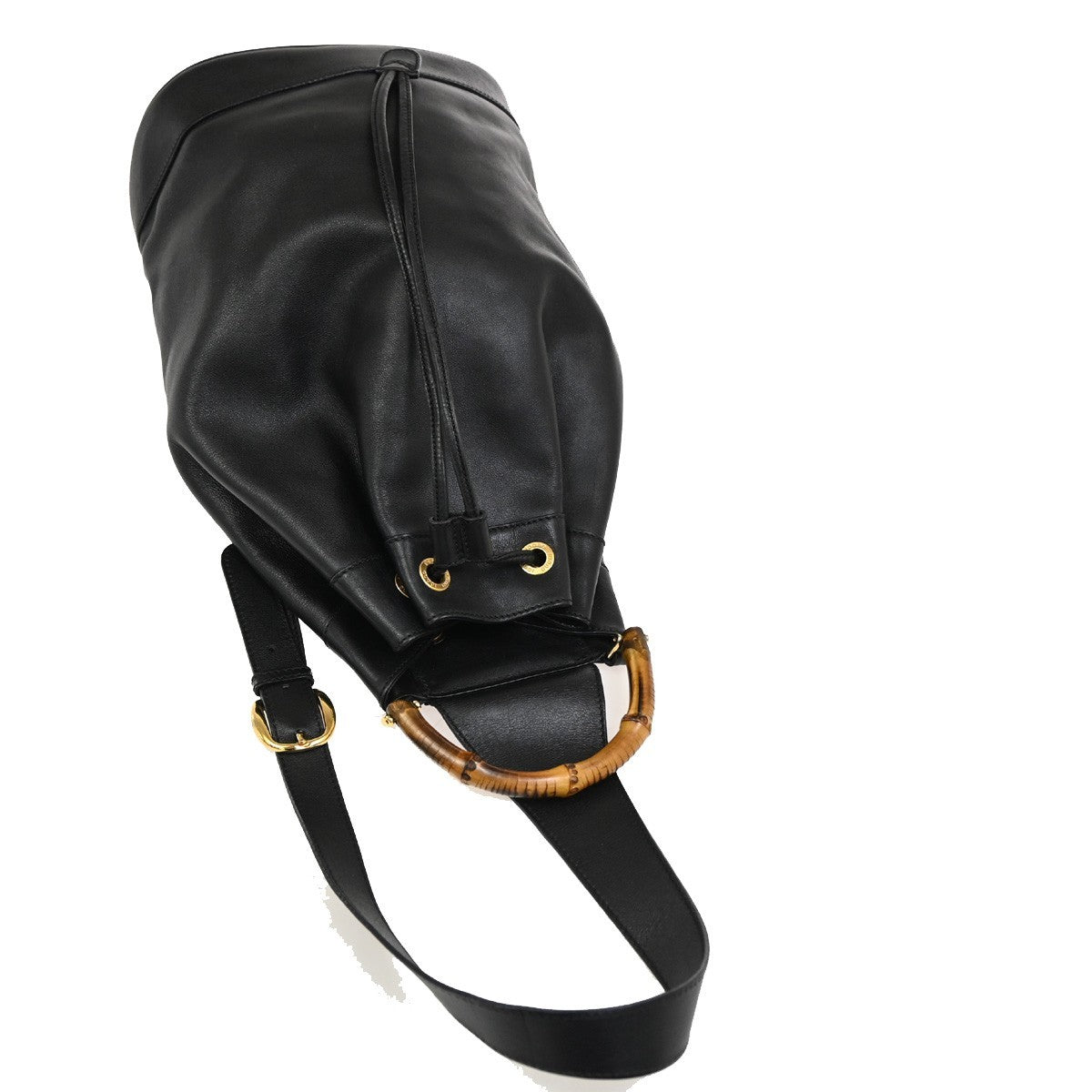GUCCI Bamboo  Drawstring One Shoulder Back Pack Bag Leather BK GHW 88TA580