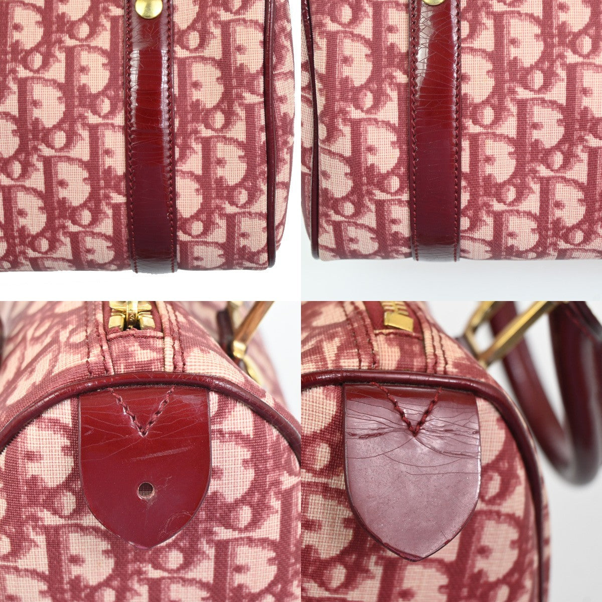 CHRISTIAN DIOR Logo Trotter Pattern Hand Bag PVC Patent Leather Red GHW 51YH875