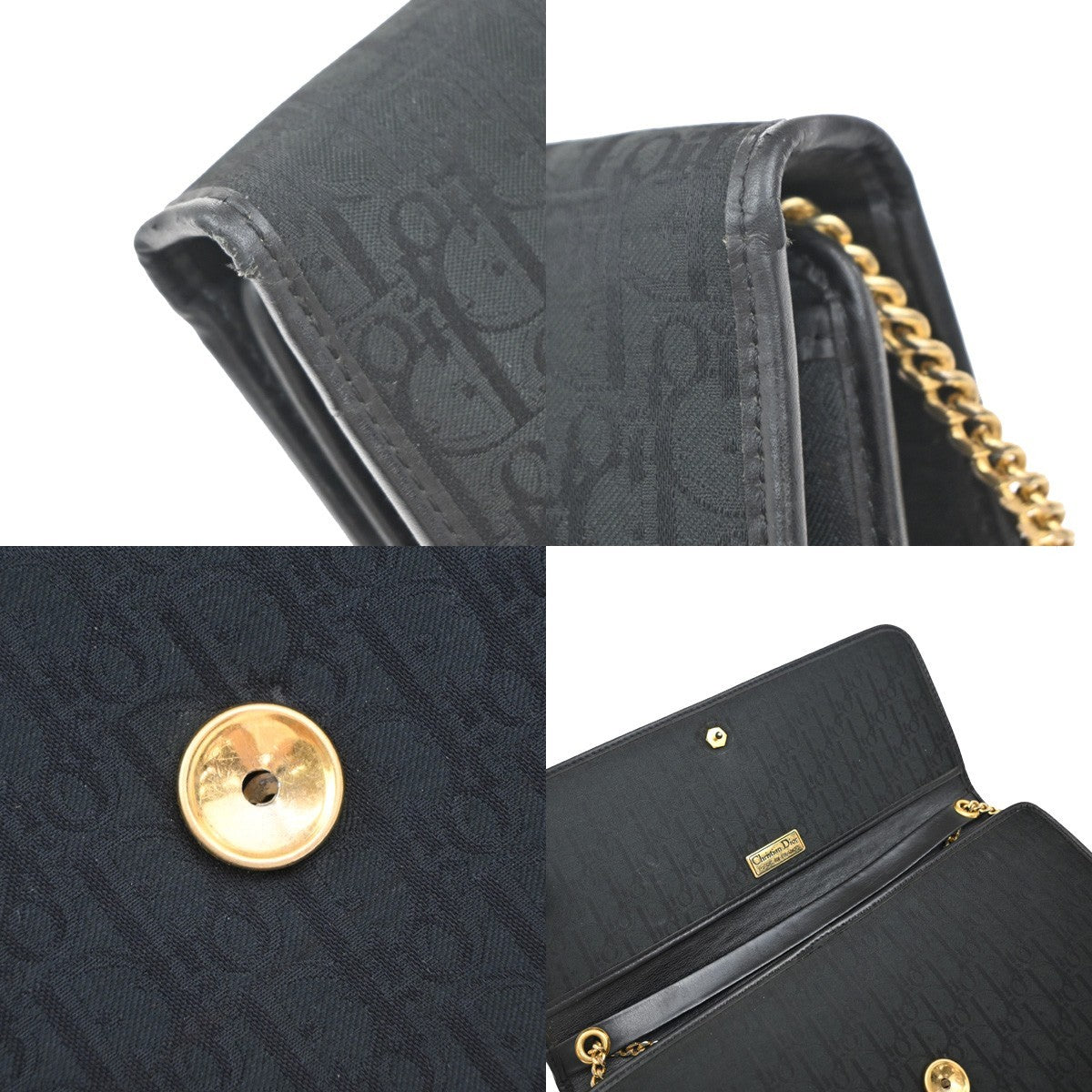 CHRISTIAN DIOR Trotter Pattern 2way Clutch Hand Bag Canvas Leather Black 38EF942