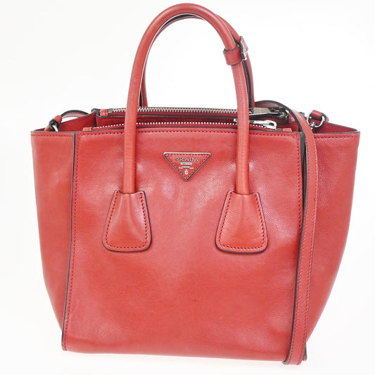 PRADA MILANO Triangle Logo 2Way Shoulder Hand Bag Leather Red SHW Italy 12ZA346