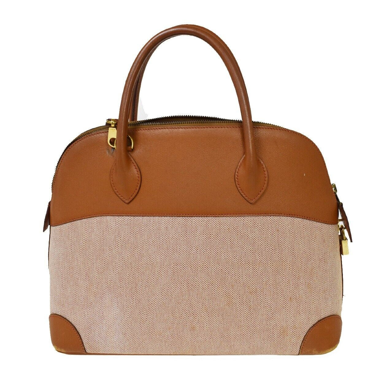 HERMES Bolide 35 Hand Bag Toile H Leather Canvas Brown Made In France 694RG054