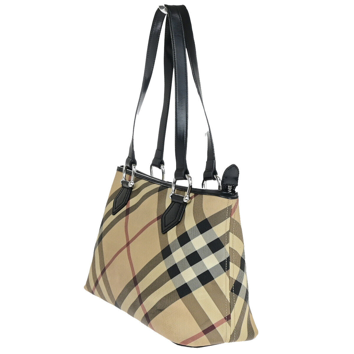 BURBERRY Logo Nova Check Shoulder Tote Bag PVC Leather Beige Black 63YE708