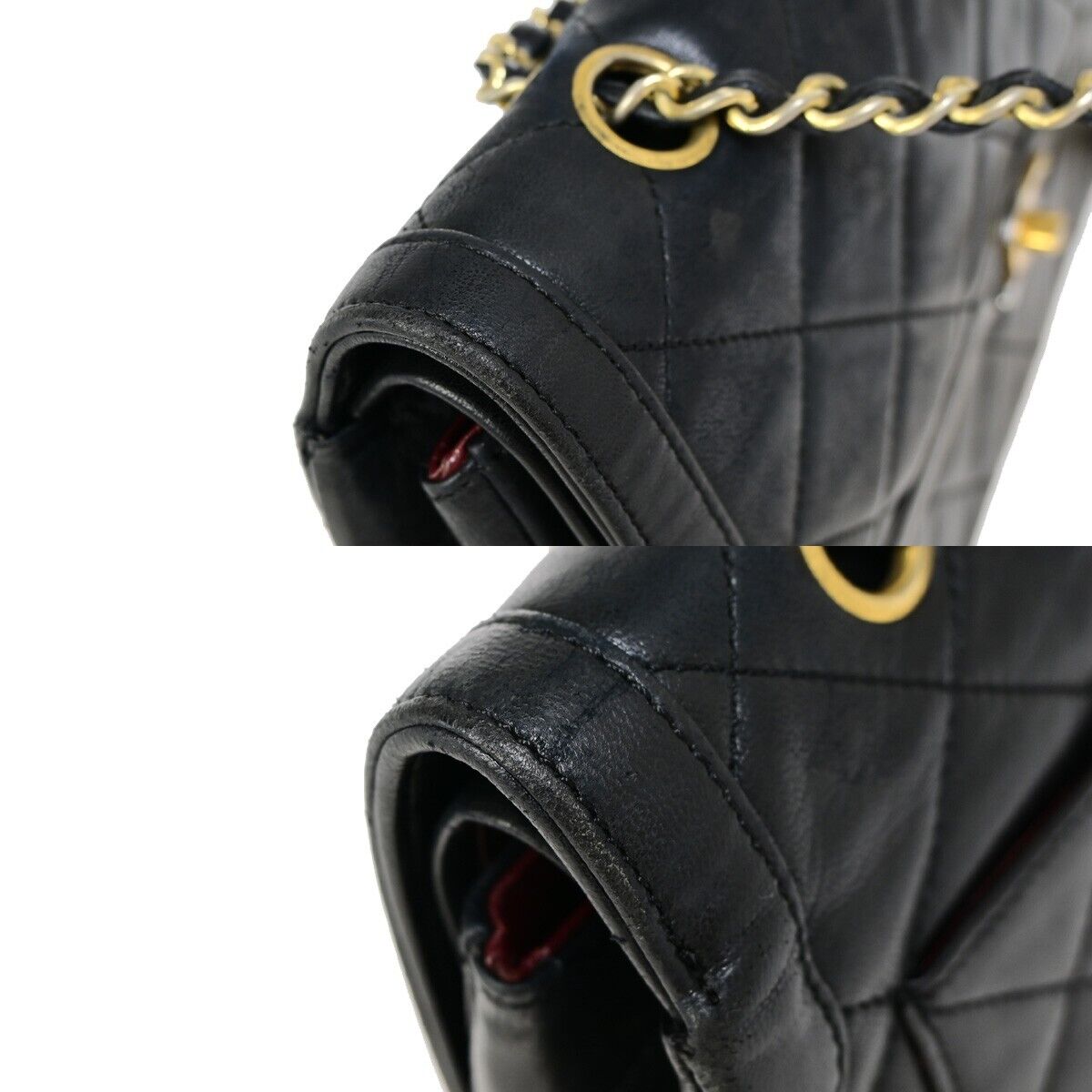 CHANEL CC Matelasse Paris Double Flap Chain Shoulder Bag Leather Black 644RF154