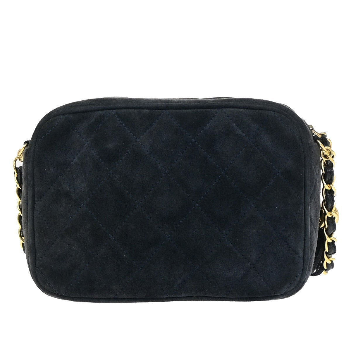 CHANEL CC Logo Mini Matelasse Shoulder Bag Suede Leather Navy Blue Gold 678RK542