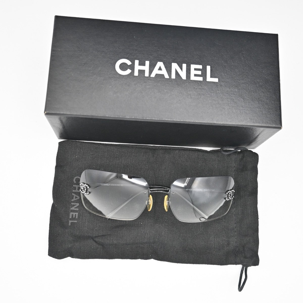 CHANEL CC Logo Rhine Stone Sunglasses Eye Were 4017-D Plastic Metal BK 67RL857