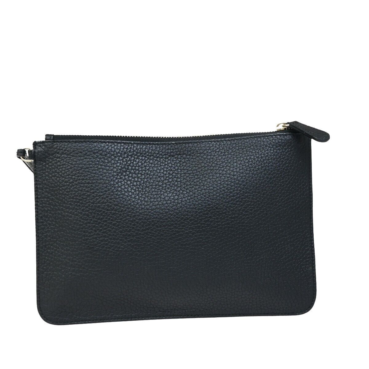 CHRISTIAN DIOR Logo Clutch Hand Bag Leather Black GHW Made In Italy 61KA391