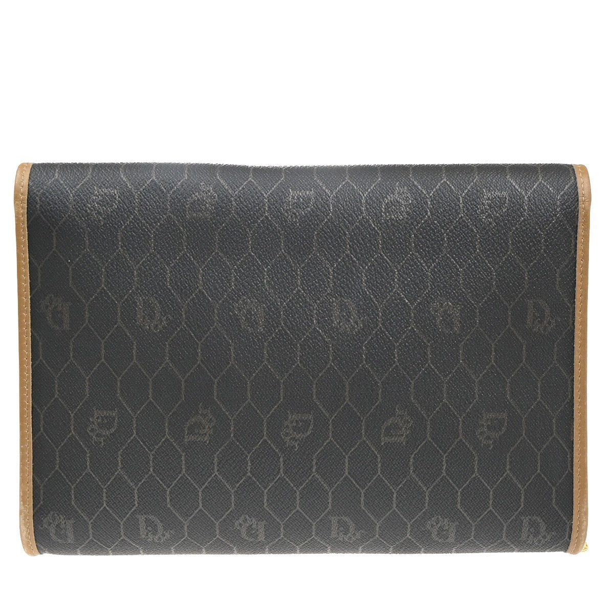 CHRISTIAN DIOR Logos Honeycomb Chain Shoulder Bag PVC Leather Brown Gold 38KP372