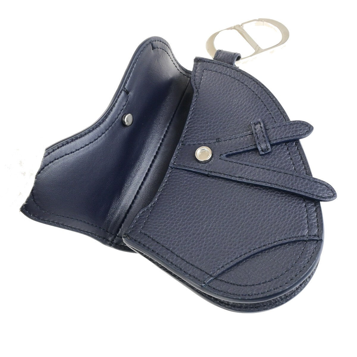 CHRISTIAN DIOR CD Logo Saddle Mini Pouch Bag Leather Navy Blue SHW Italy 85RK754