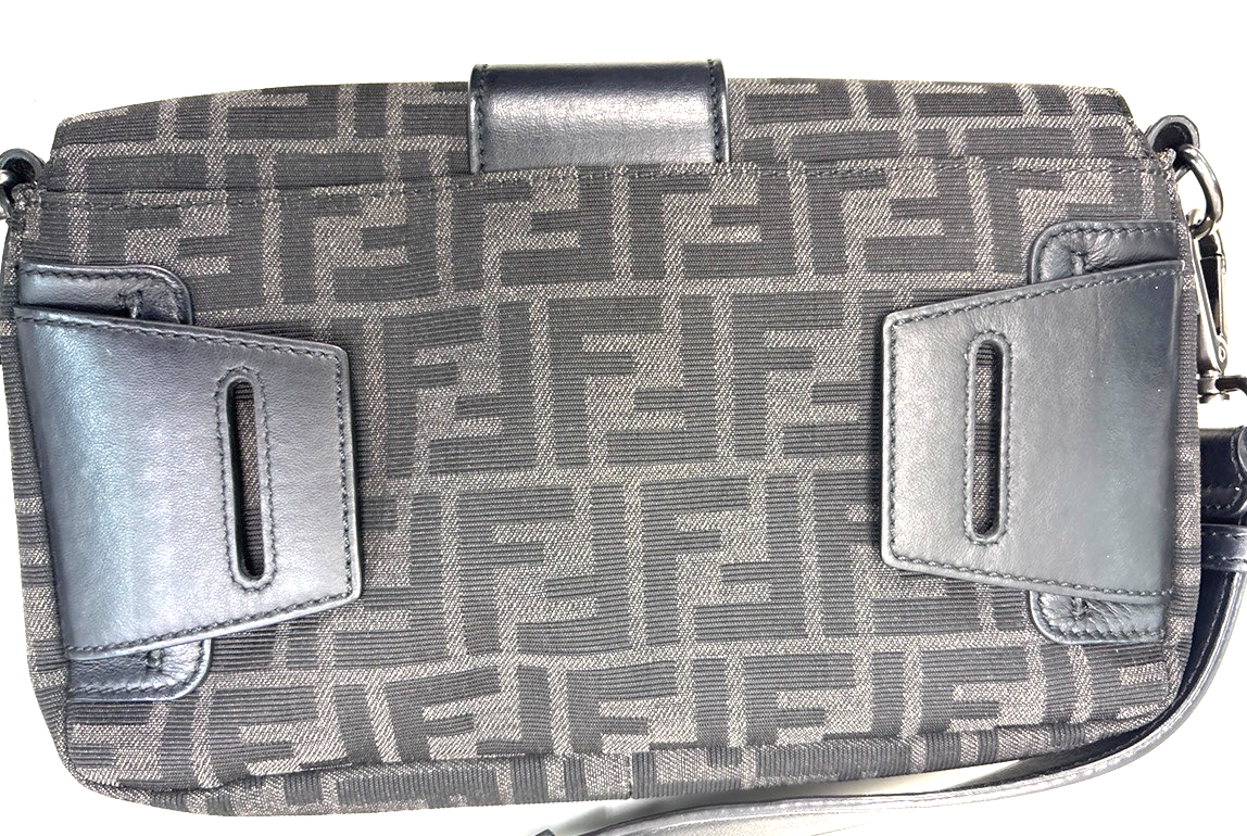 FENDI Mamma Baguette Shoulder Bum Bag Jacquard Leather Black SHW Italy 49RL755
