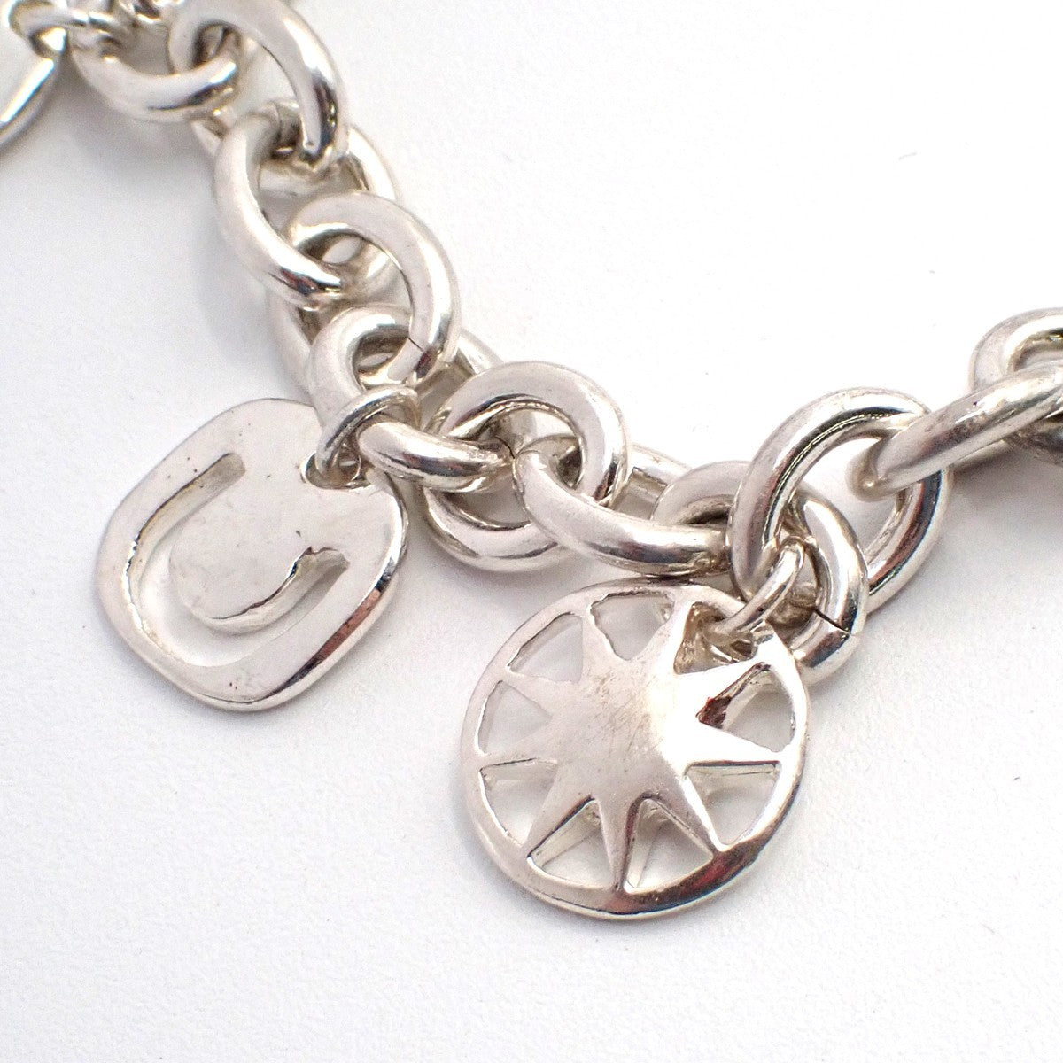 Tiffany & Co. Logo Stencil Charm Bracelet Silver 925 33EG105