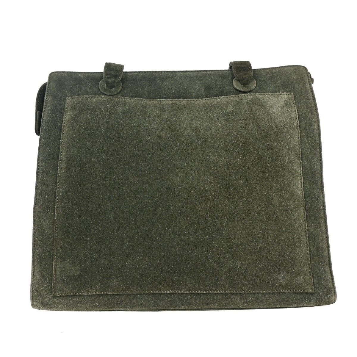 CHANEL CC Logo Shoulder Tote Bag Suede Skin Leather Khaki GHW Vintage 18HB212