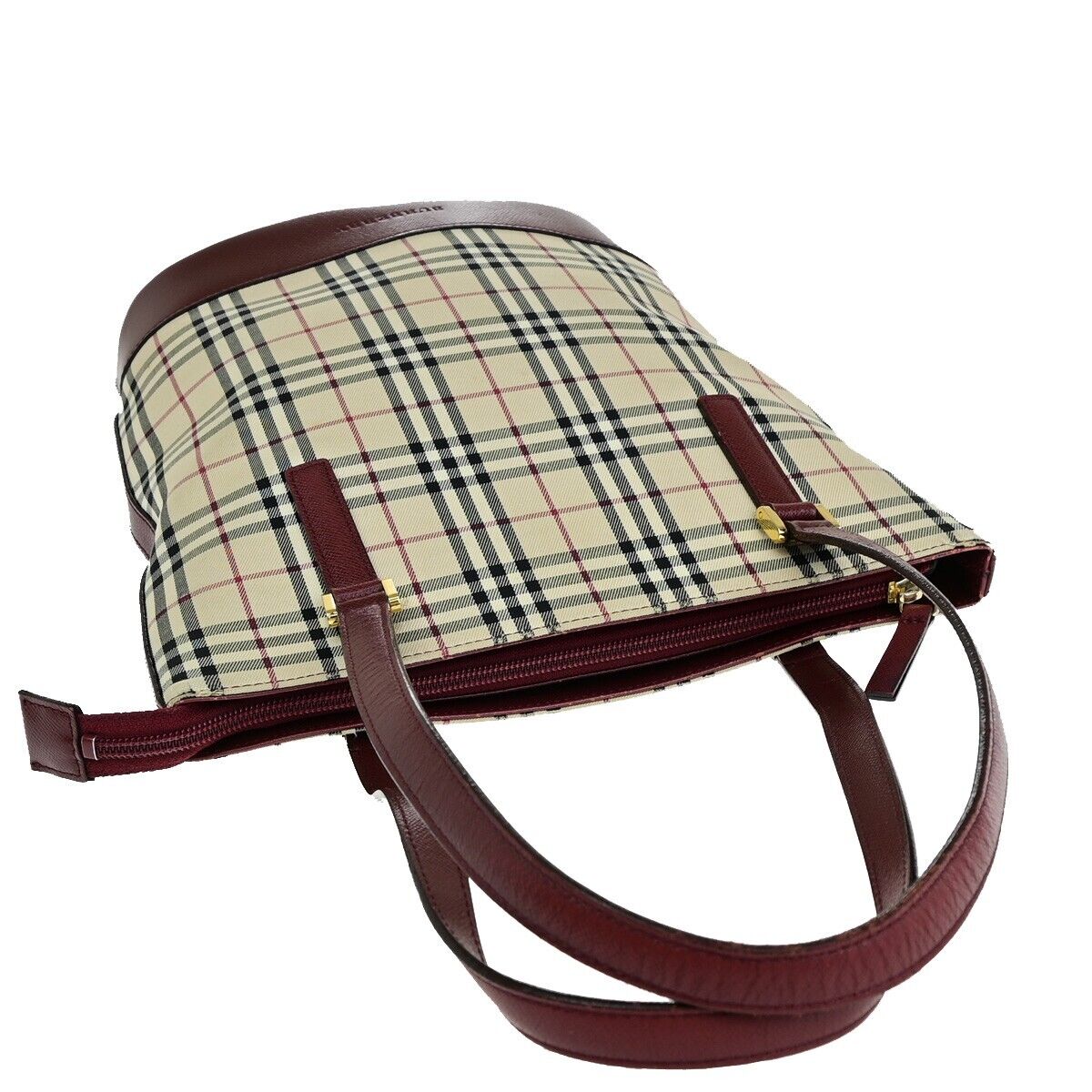BURBERRY Logo Nova Check Shoulder Bag Canvas Leather Beige Bordeaux 60KA218