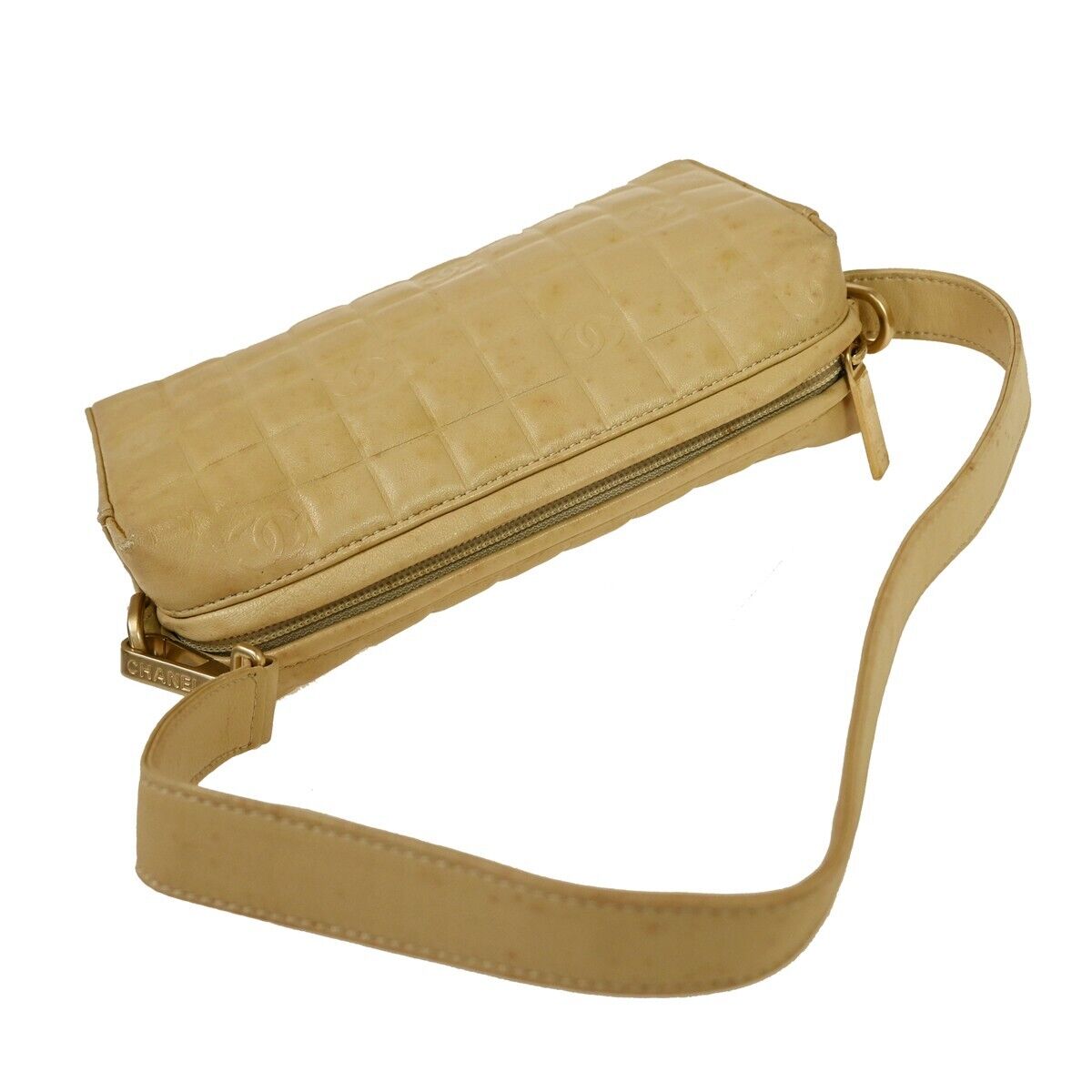 CHANEL CC Logo Chocolate Bar 2Way Hand Bag Leather Beige GHW Italy 11GA902