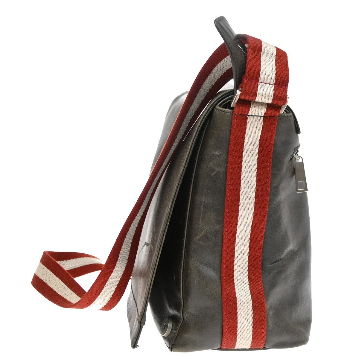 BALLY Logo Flap Shoulder Bag Canvas Leather Brown Red GHW Italy 07TA650