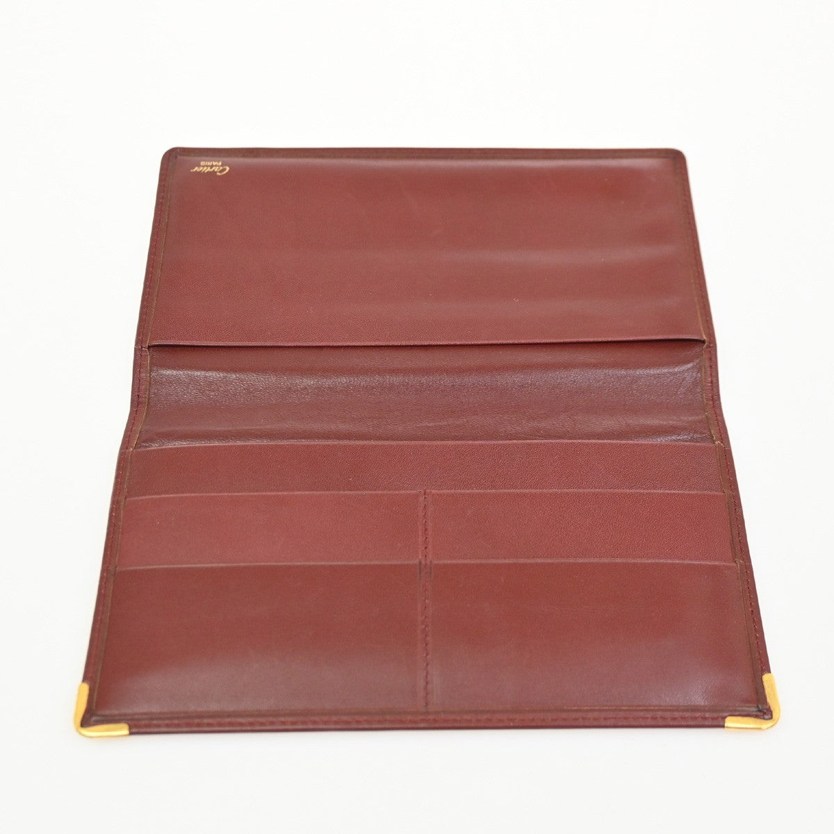 Cartier 2C Logo Bifold Long Wallet Purse Leather Bordeaux Gold Spain 08ZA228