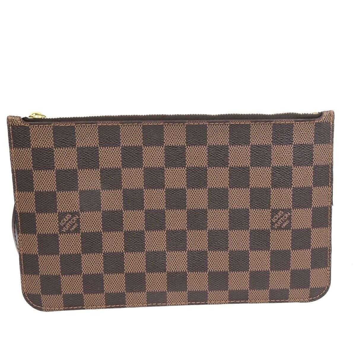 LOUIS VUITTON Neverfull MM Pouch Bag Damier Ebene Leather Brown N41358 35ED930