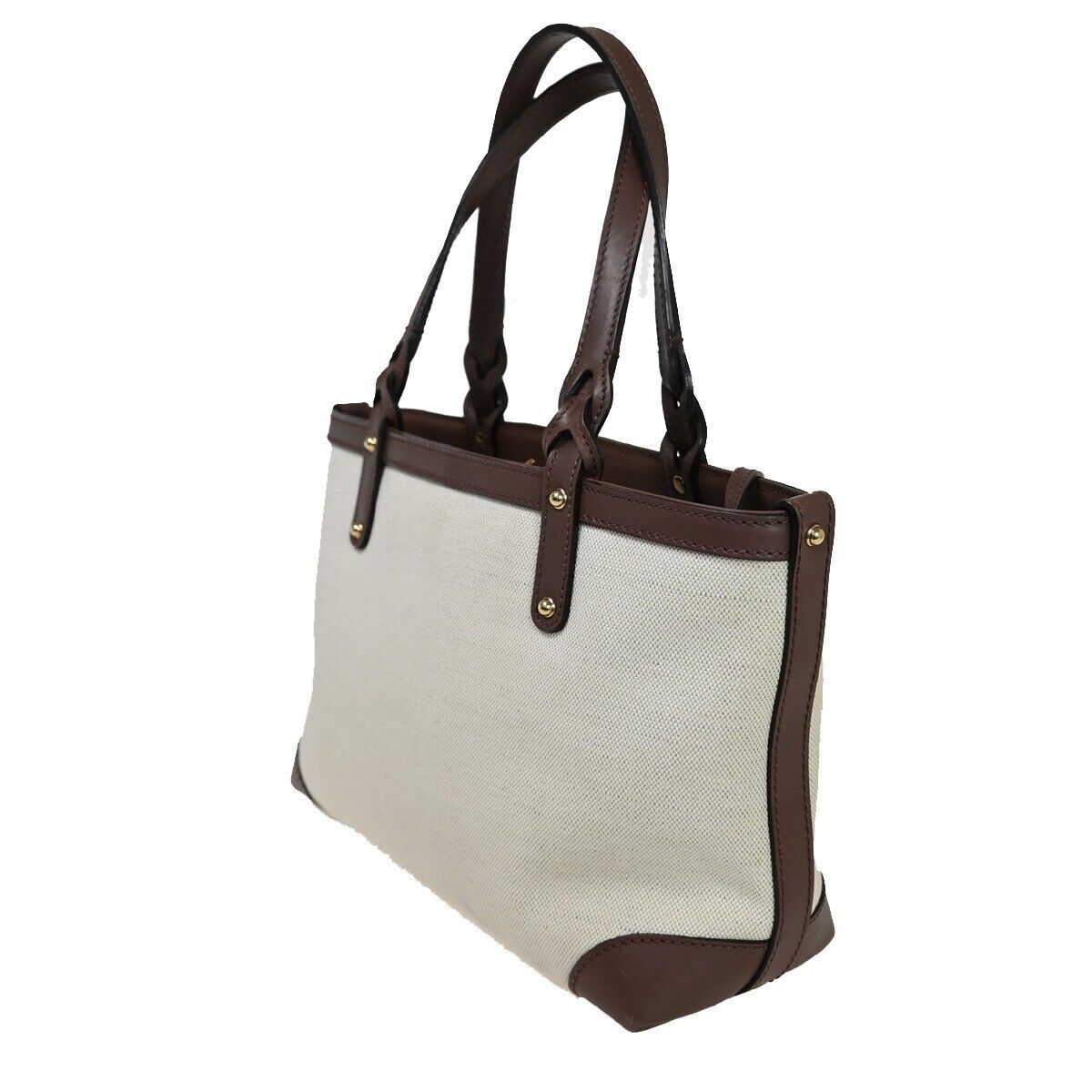 GUCCI Logo Shoulder Hand Tote Bag Pouch Canvas Leather Brown Gold Italy 72YD994