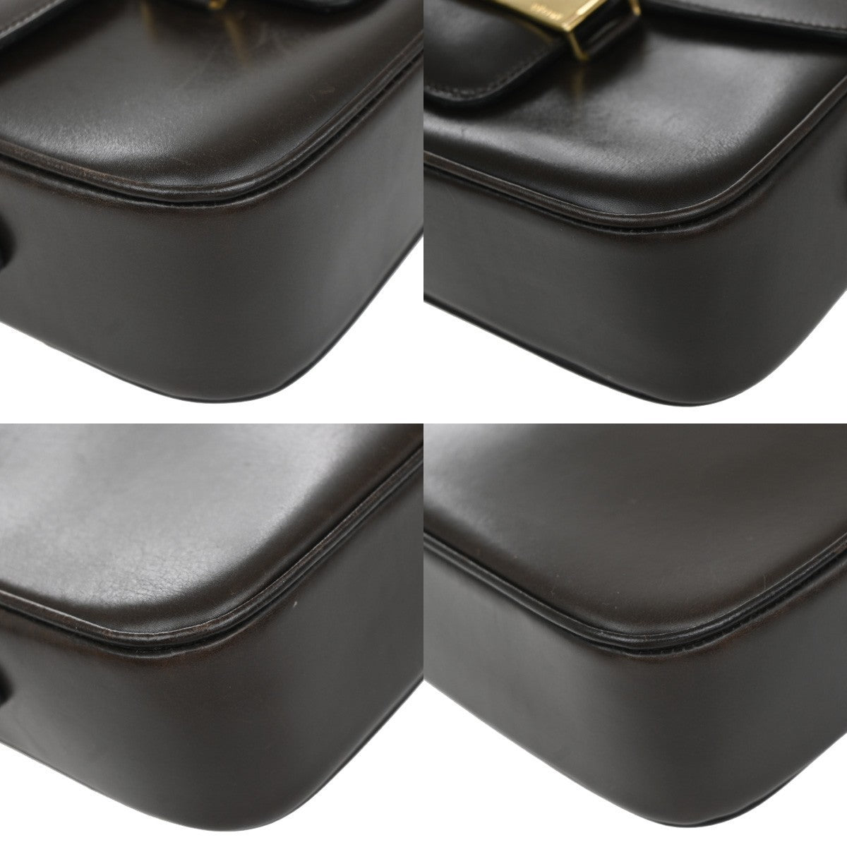 CELINE Horse Carriage Logo Shoulder Bag Leather Brown Gold 32KP193