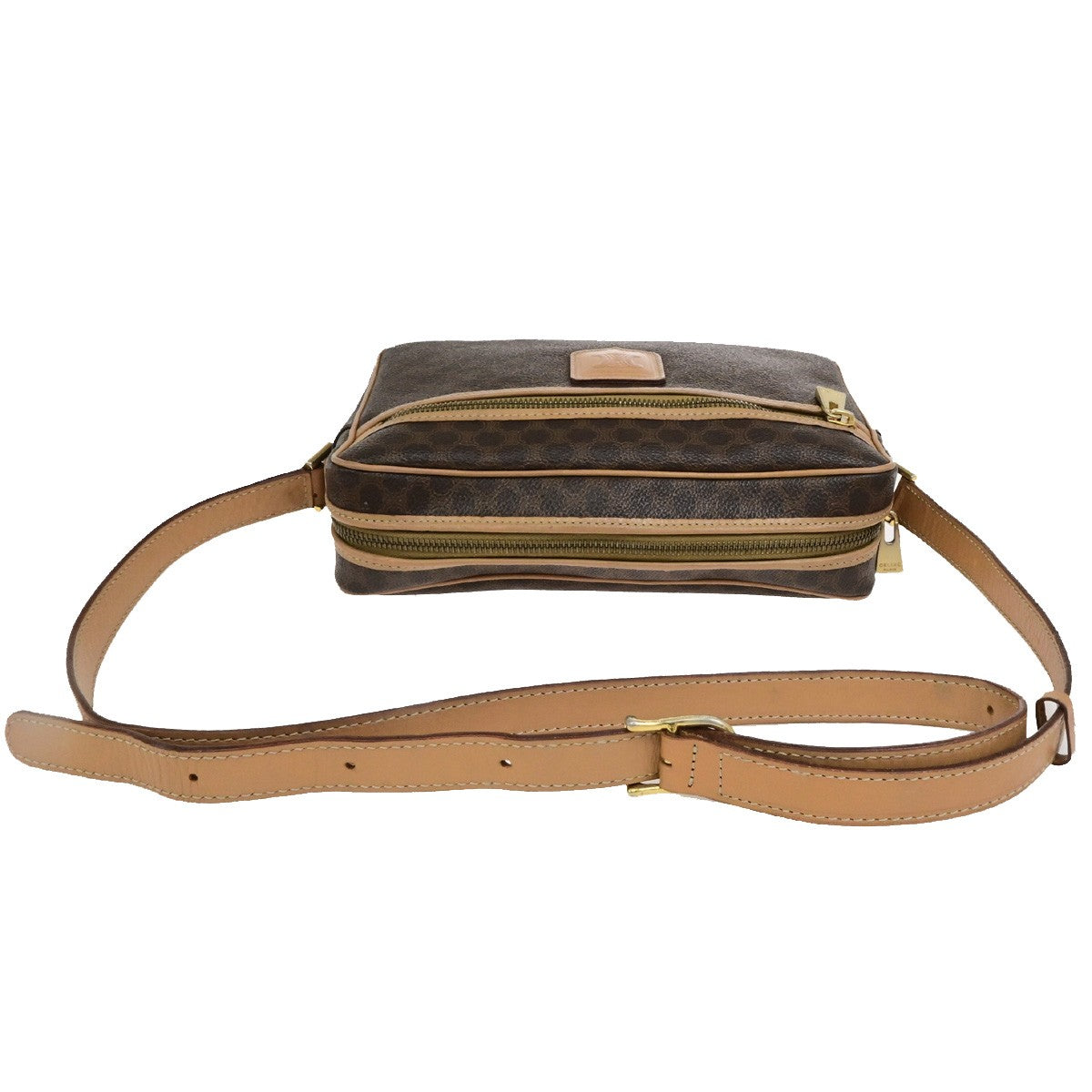 CELINE Logo Macadam Pattern Shoulder Bag PVC Leather Brown GHW Italy 38YH127