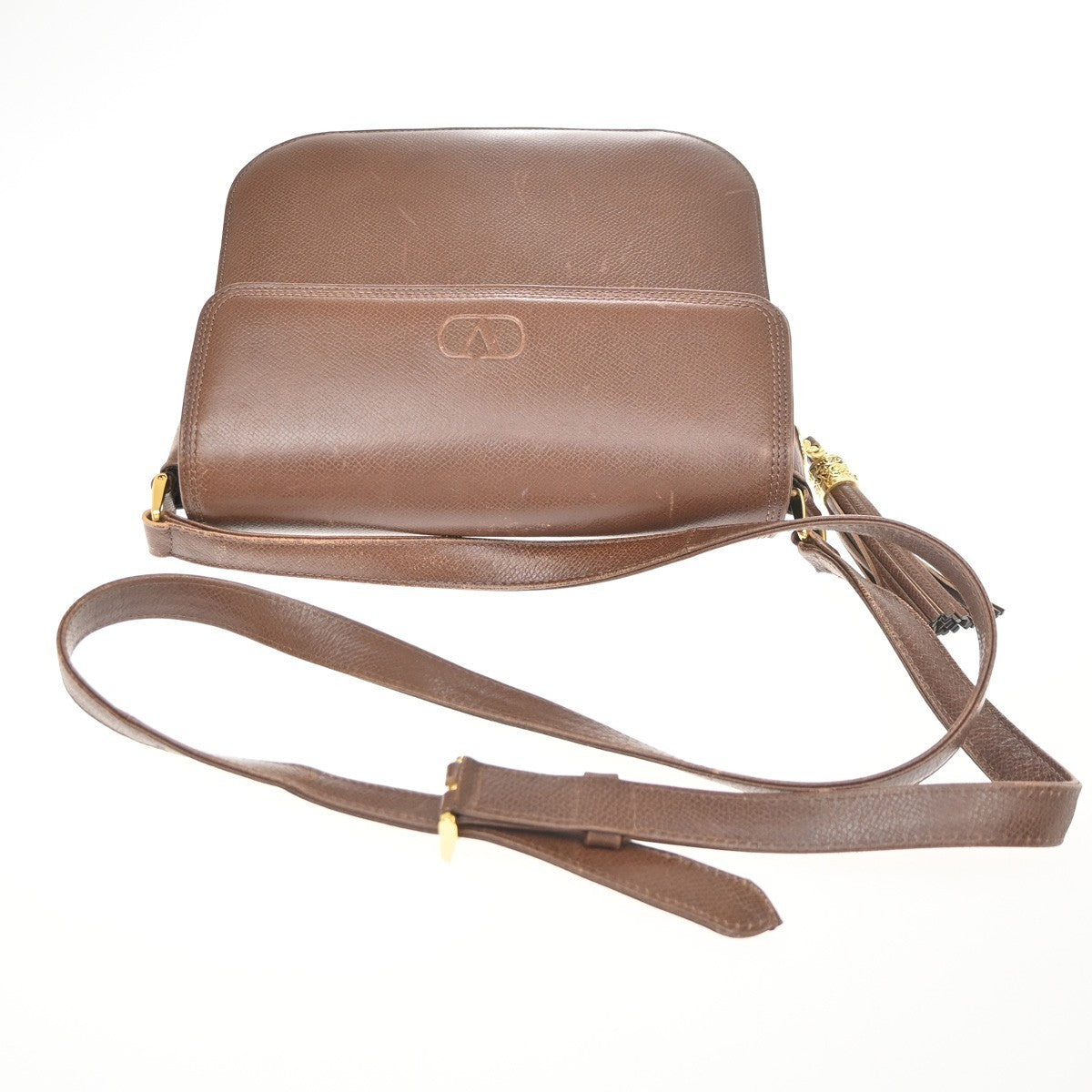 VALENTINO GARAVANI Logo Tassel Shoulder Bag Leather Brown GHW 63KD148