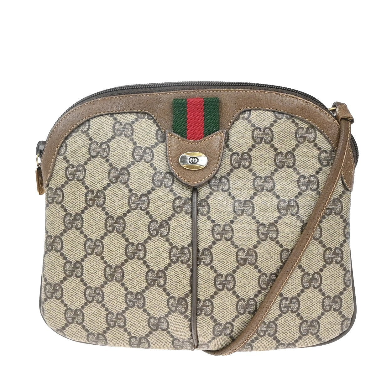 GUCCI Logo Sherry GG Pattern Shoulder Bag PVC Leather Brown Gold Italy 64KP015