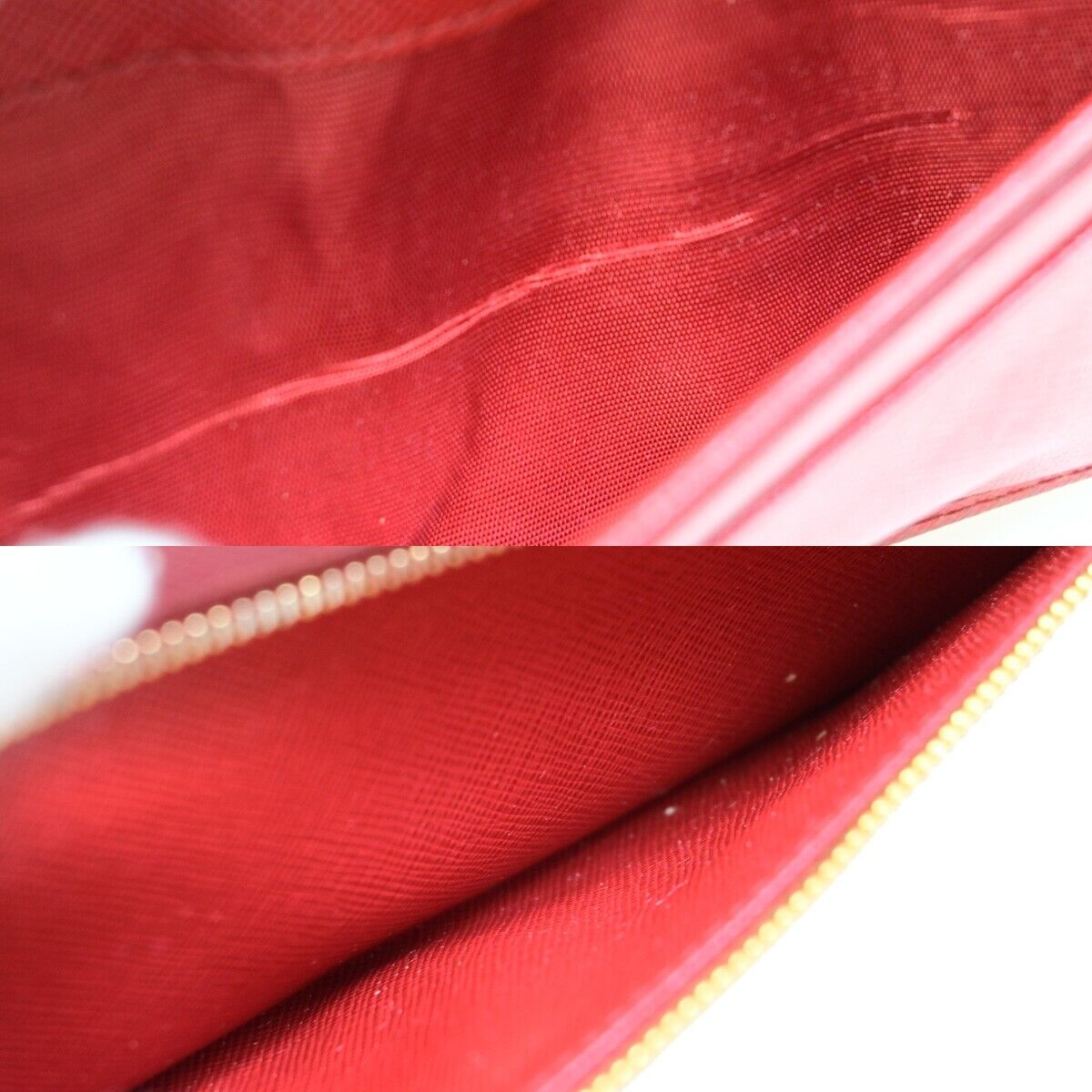 PRADA Logo Bifold Long Zipper Bifold Wallet Saffiano Leather Red Gold 03EB369