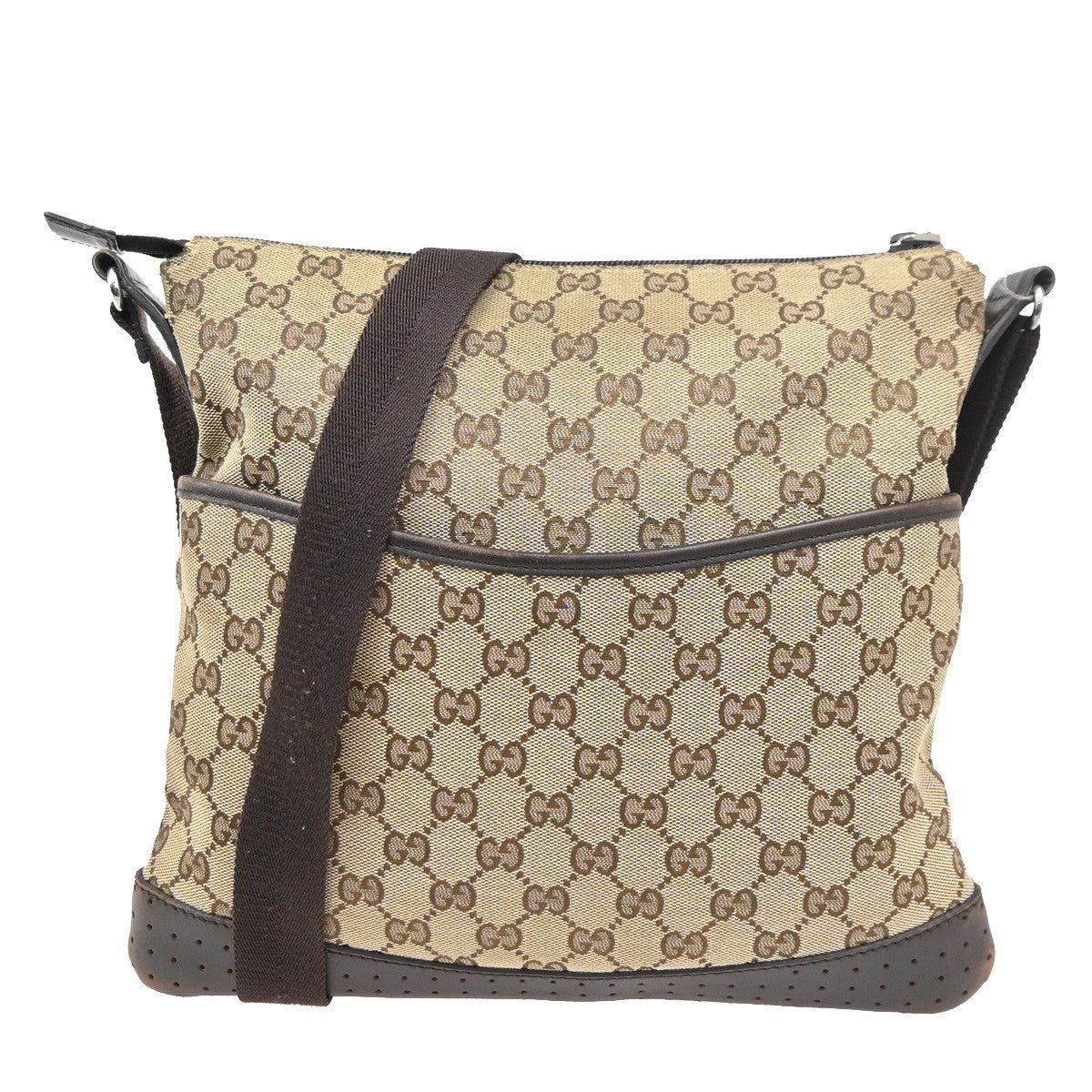 GUCCI Logo GG Crossbody Shoulder Bag Leather Canvas Brown SHW Italy 65TA715
