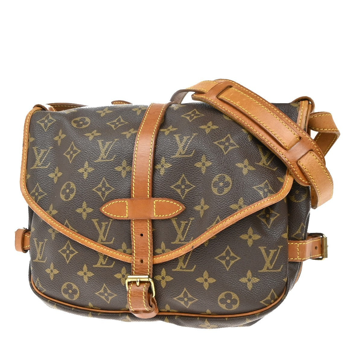 LOUIS VUITTON Logo Saumur 30 Shoulder Bag Monogram Leather Brown M42256 84EG375