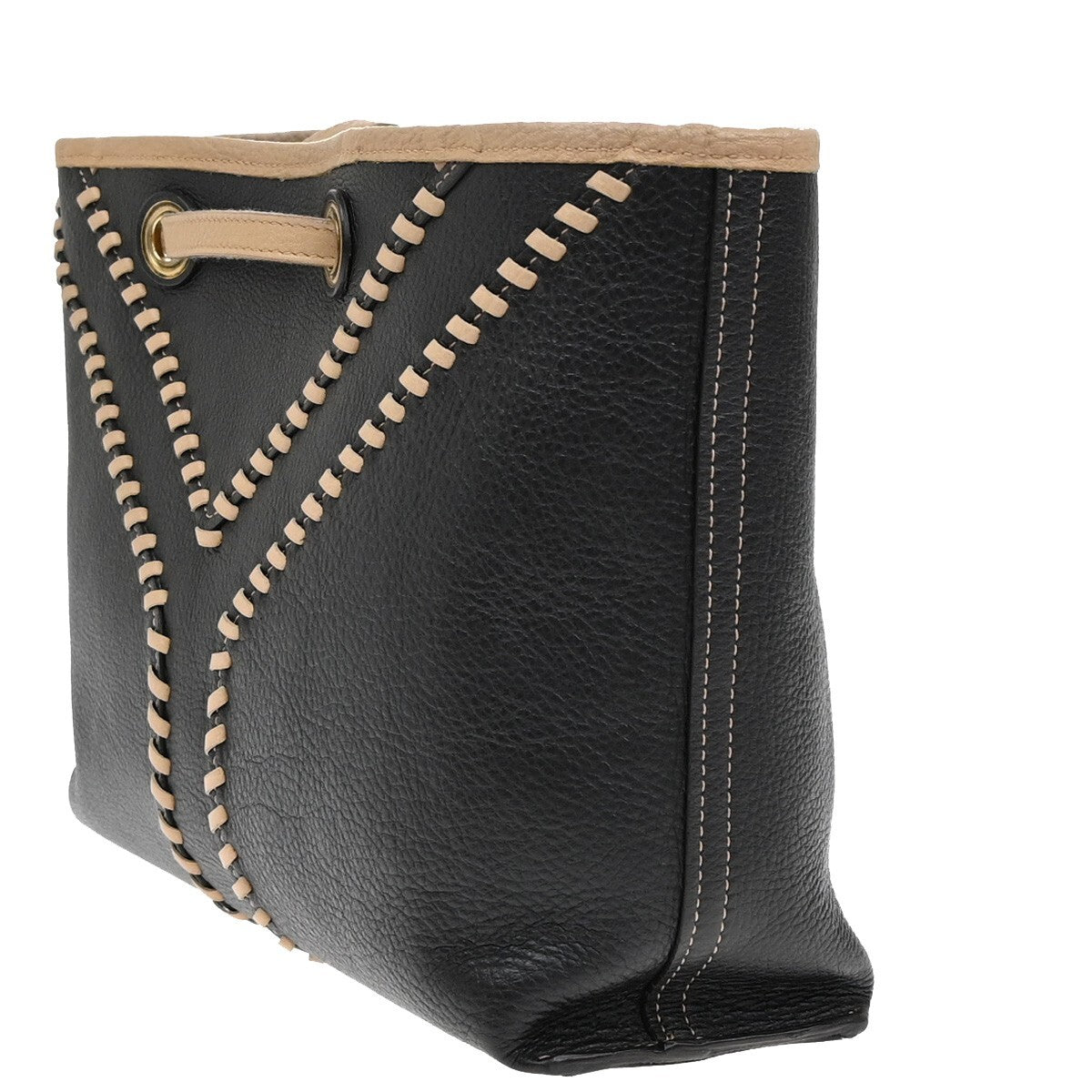 YVES SAINT LAURENT Neo Reversible Shoulder Bag Leather Beige Black 82EE333
