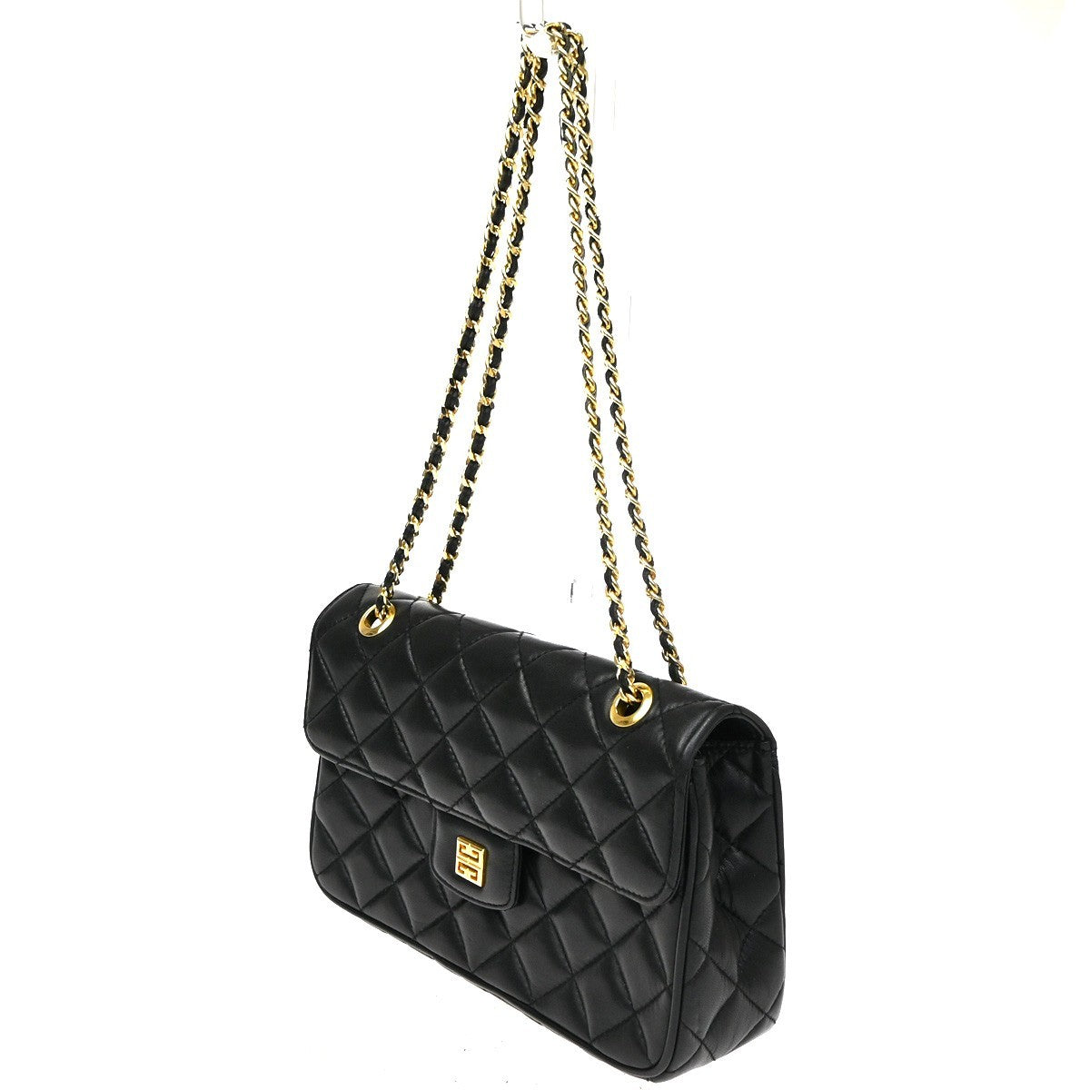 GIVENCHY Logo Chain Shoulder Hand Bag Leather Black GHW 67CA565