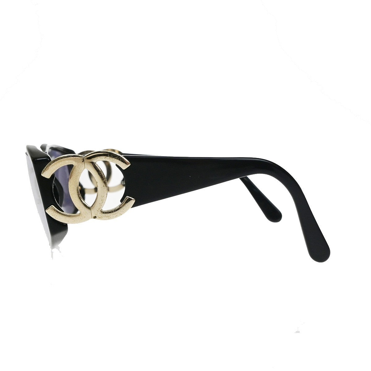 CHANEL CC Logos Sunglasses Eye Wear Plastic Black Gold 02461 63RQ088