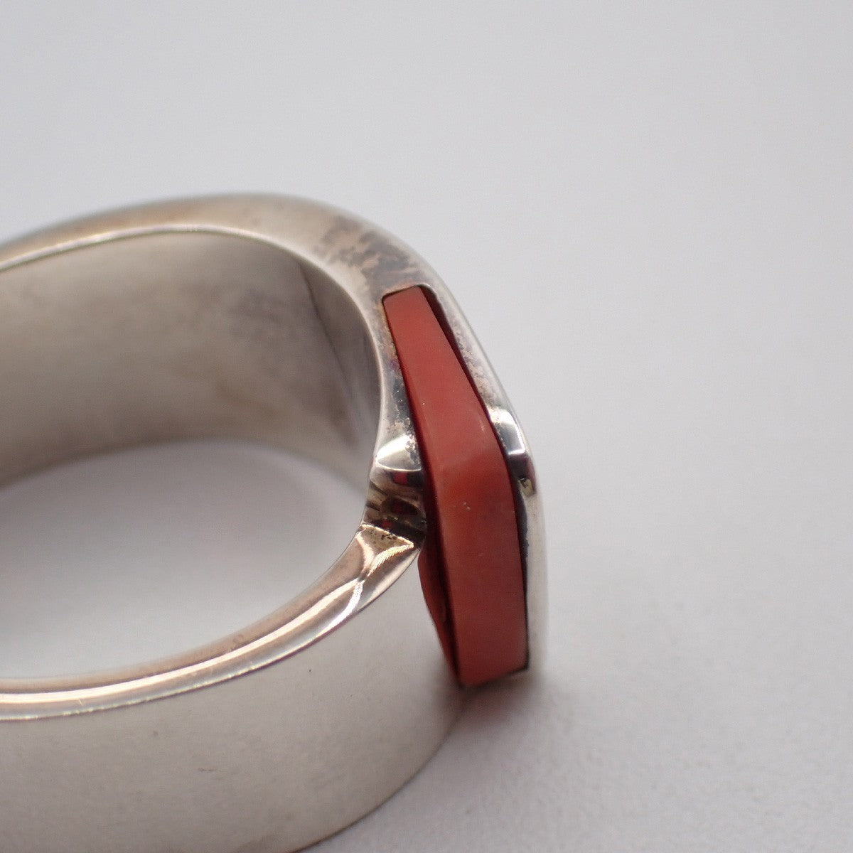 HERMES H Logo Candy Ring Size 53 Silver Ag 925 Red Accessory 32RP016