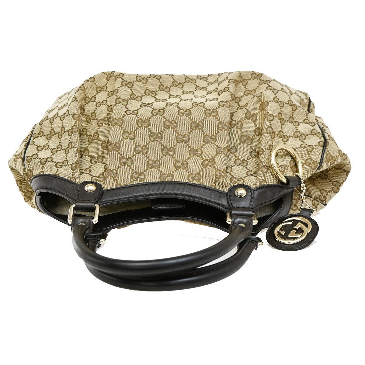 GUCCI Logo GG Diamante Sukey Shoulder Bag Charm Canvas Leather Brown 76FB714