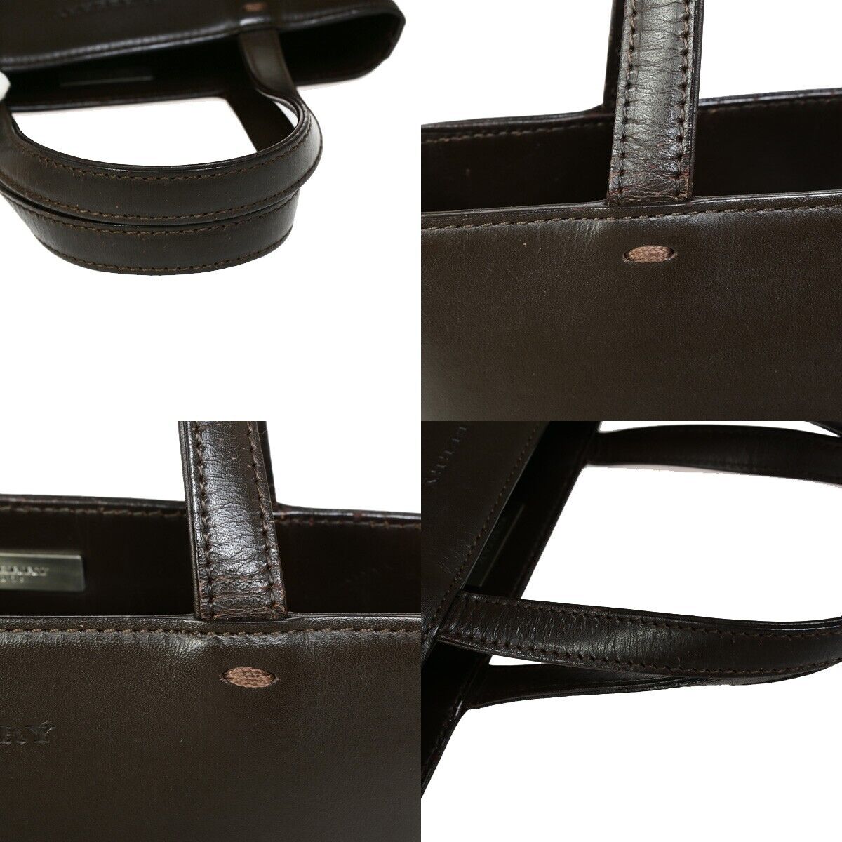 BURBERRY Logo Bicolor Hand Tote Bag Leather Suede Brown 05EB902