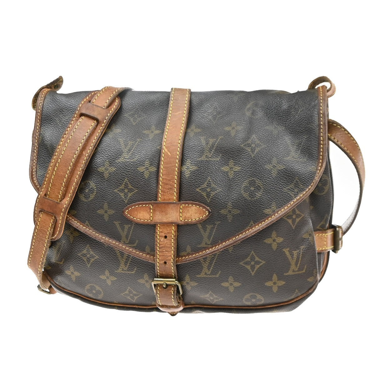 LOUIS VUITTON Logo Saumur 30 Shoulder Bag Monogram Leather Brown M42256 65MA627