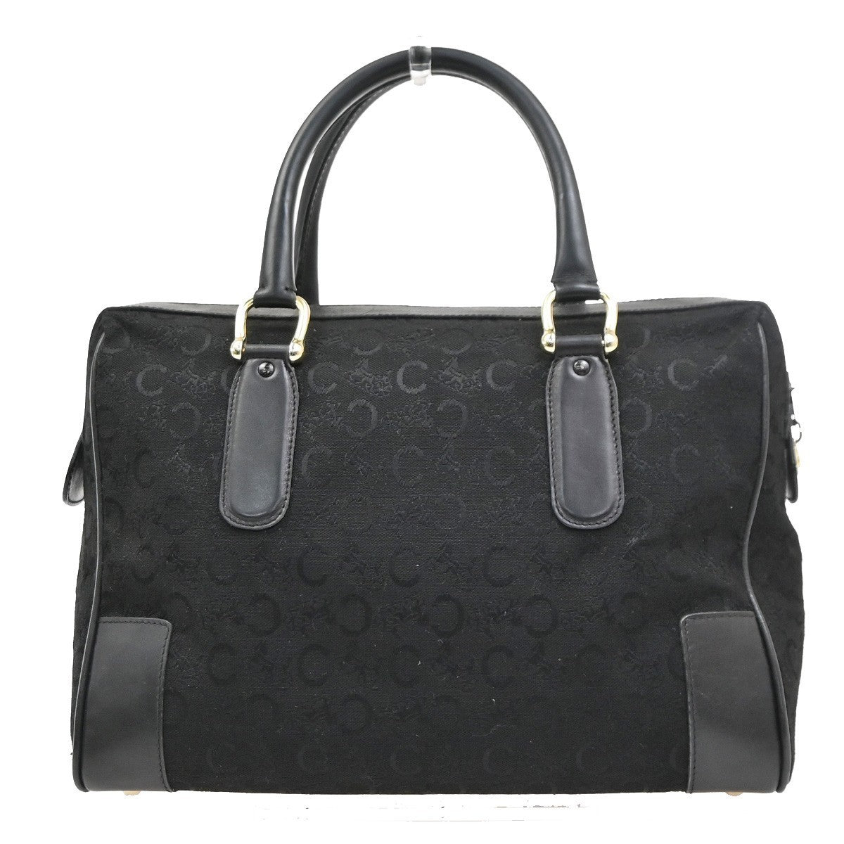 CELINE Logo C Macadam Horse Carriage Hand Bag Canvas Leather Black GHW 32MA687