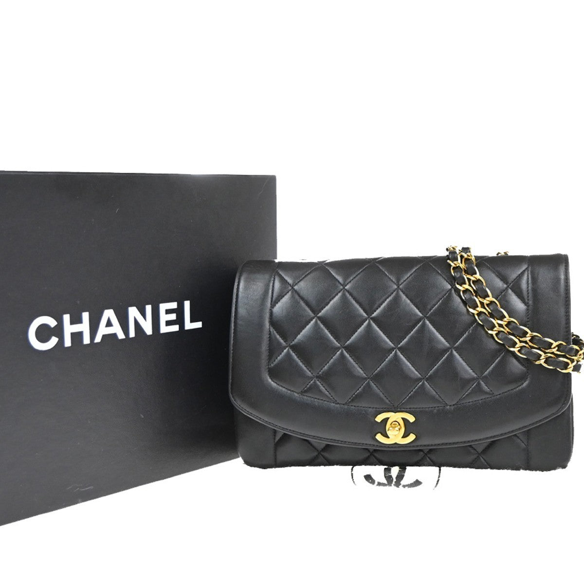 CHANEL Diana Matelasse 25 Chain Shoulder Bag Leather Black GHW Vintage 887RP111