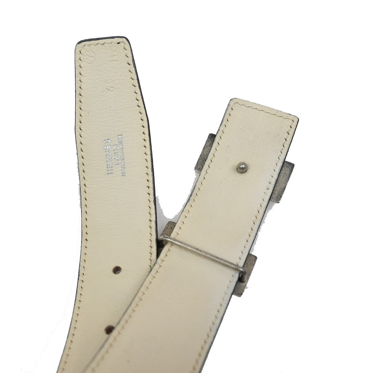 HERMES H Logo Constance Reversible Buckle Belt Leather #65 Blue White 70RL780