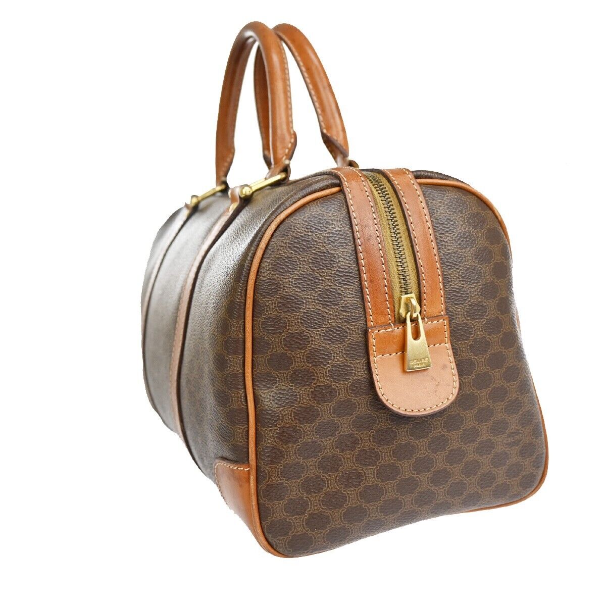 CELINE Macadam Pattern Travel Hand Bag PVC Leather Brown Gold Italy 68FA415