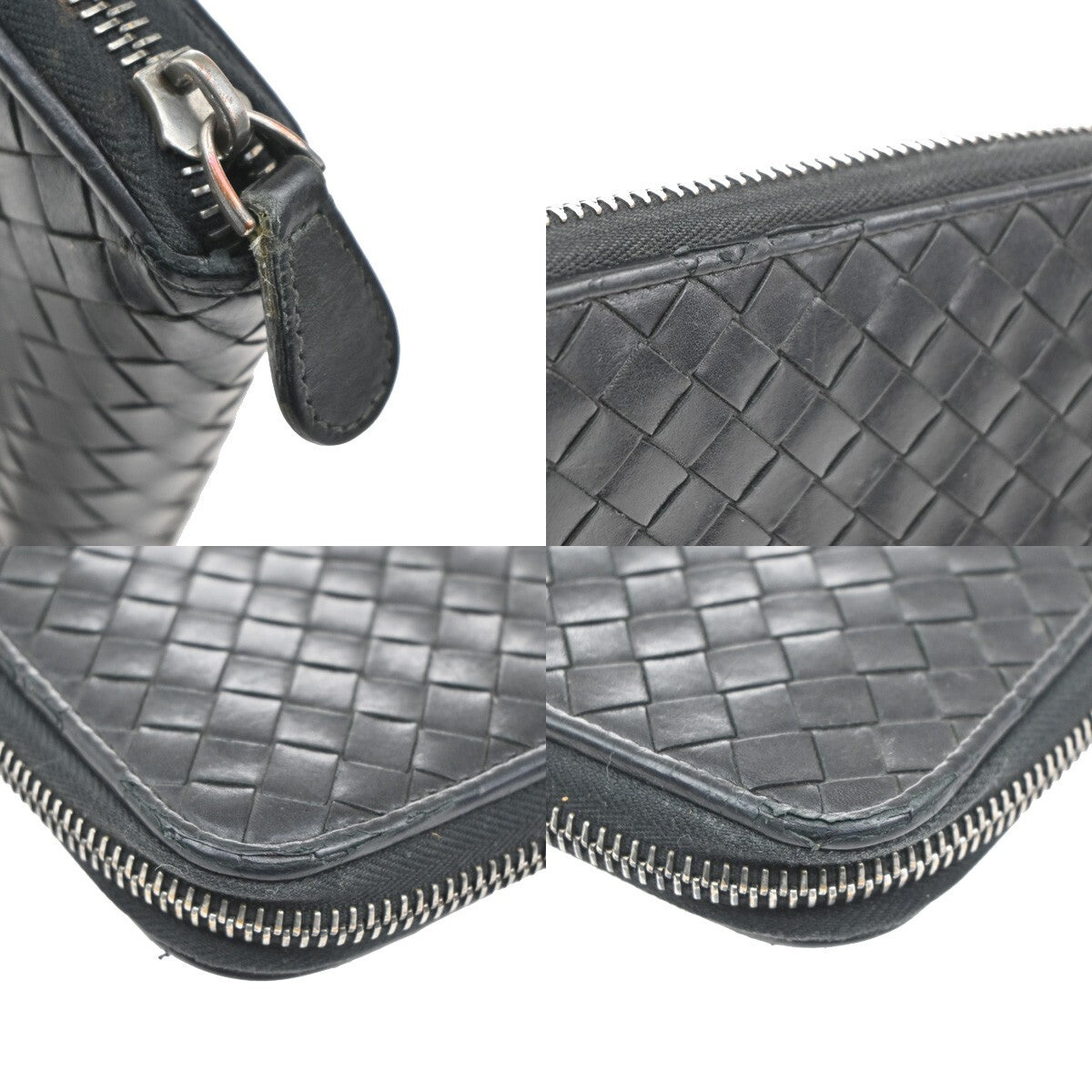 BOTTEGA VENETA Intrecciato Long Zipper Around Wallet Leather Black 67EE240