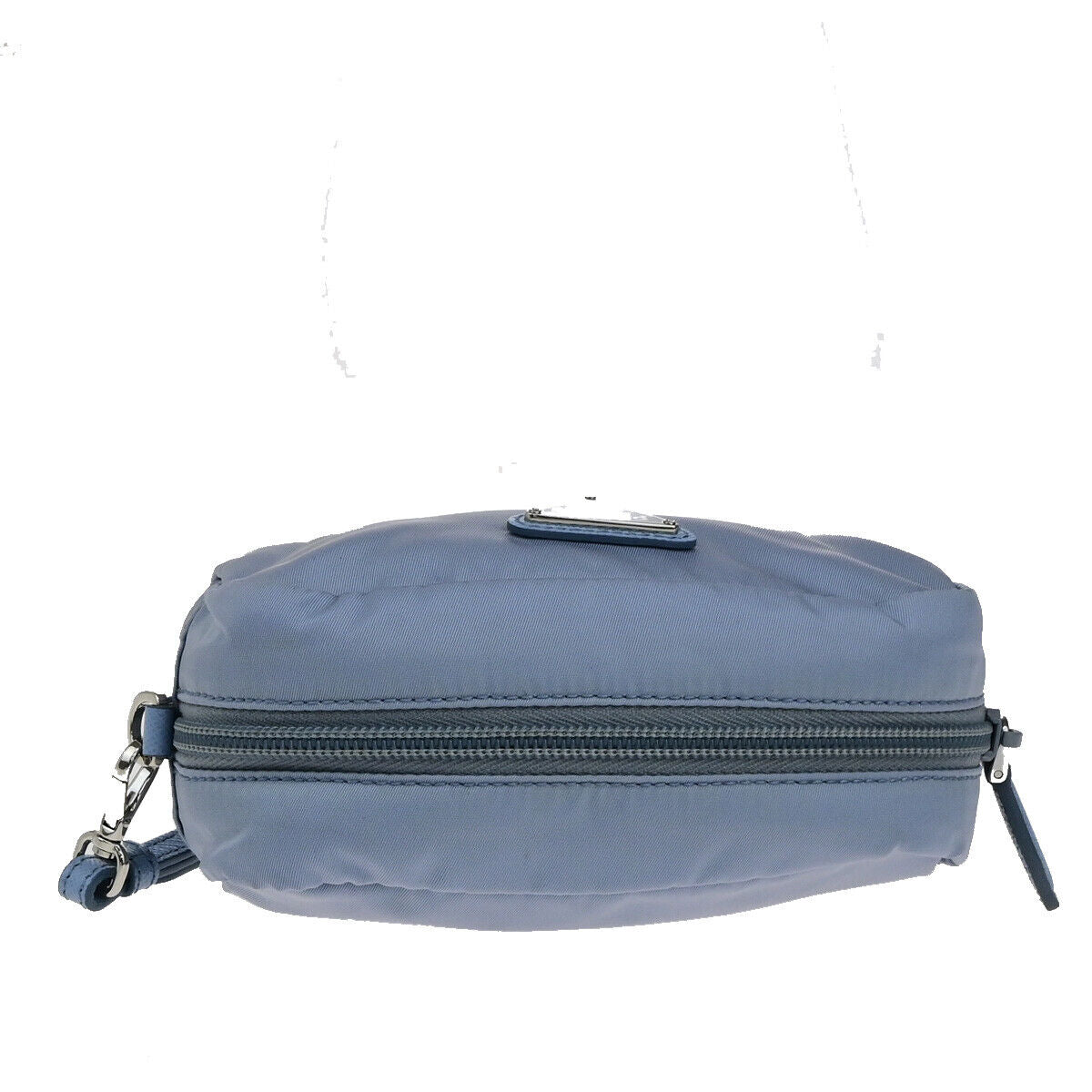 PRADA Logo Tessuto Cosmetic Mini Pouch Nylon Leather Blue SHW Italy 66YG675